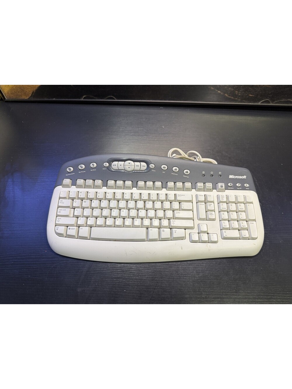 Vintage Microsoft MultiMedia Keyboard 1.0A KB-0168 Wired PS/2 Gray White